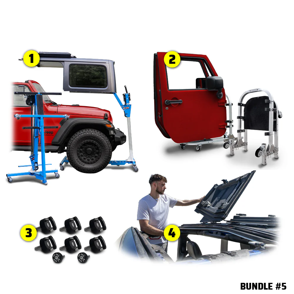 2007–2018 JK 2DR (Hard Top Lift + Door Cart + Hard Top Thumb Screws + FlipTop) Go Fully Naked Bundle #5