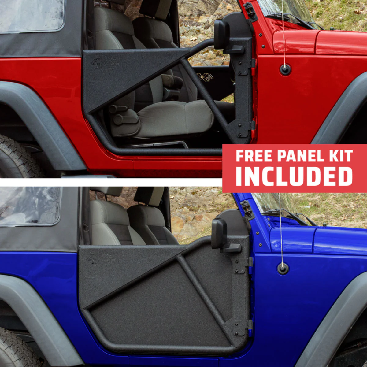 2007–2018 Jeep JK Wrangler 2DR Phantom Aluminum Tube Doors + FREE Removable All-Weather Solid Panels (Upper & Lower)