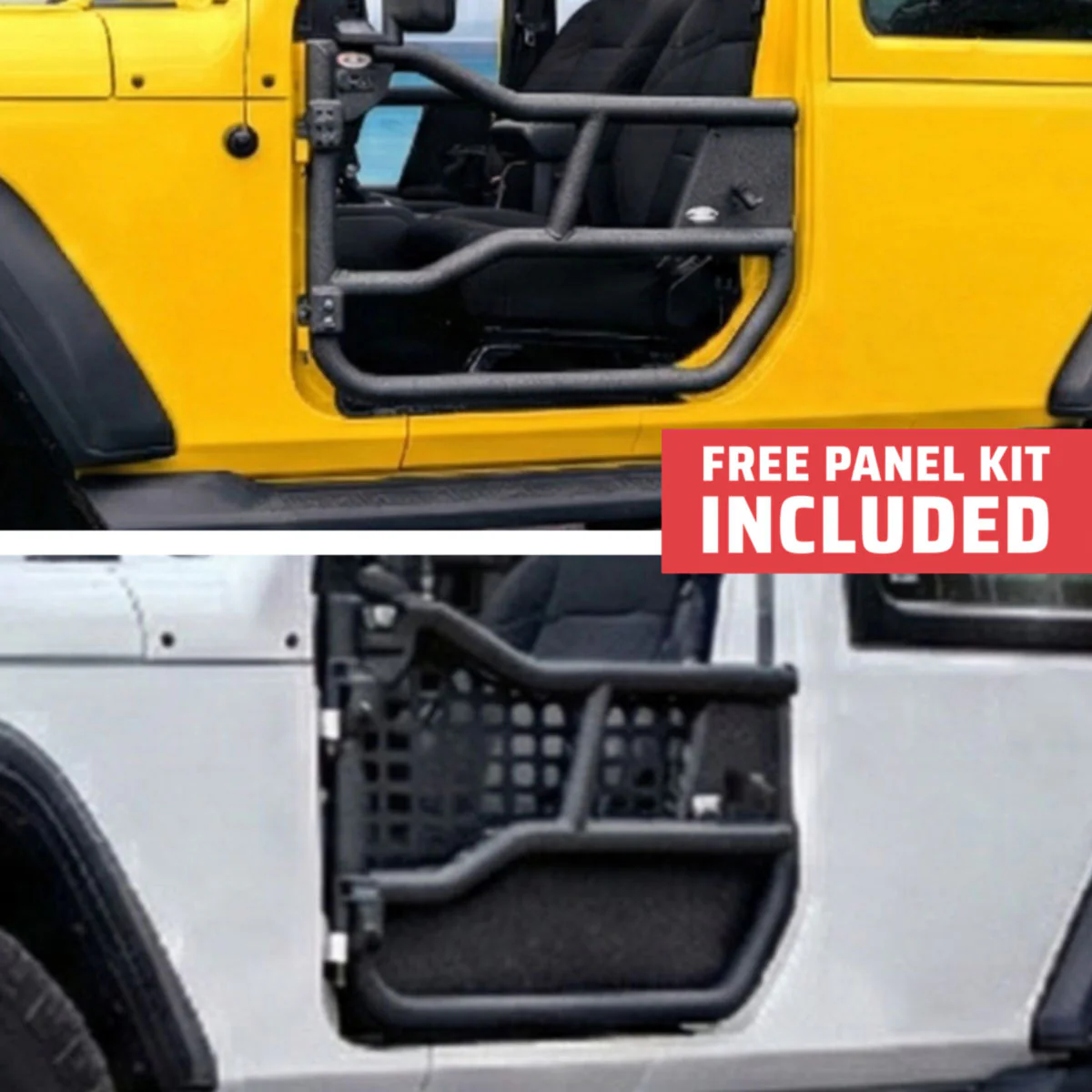 2007–2018 Jeep JK Wrangler 2DR Alpha Aluminum Tube Doors + FREE Removable Panels (Upper MOLLE & Solid Lower)