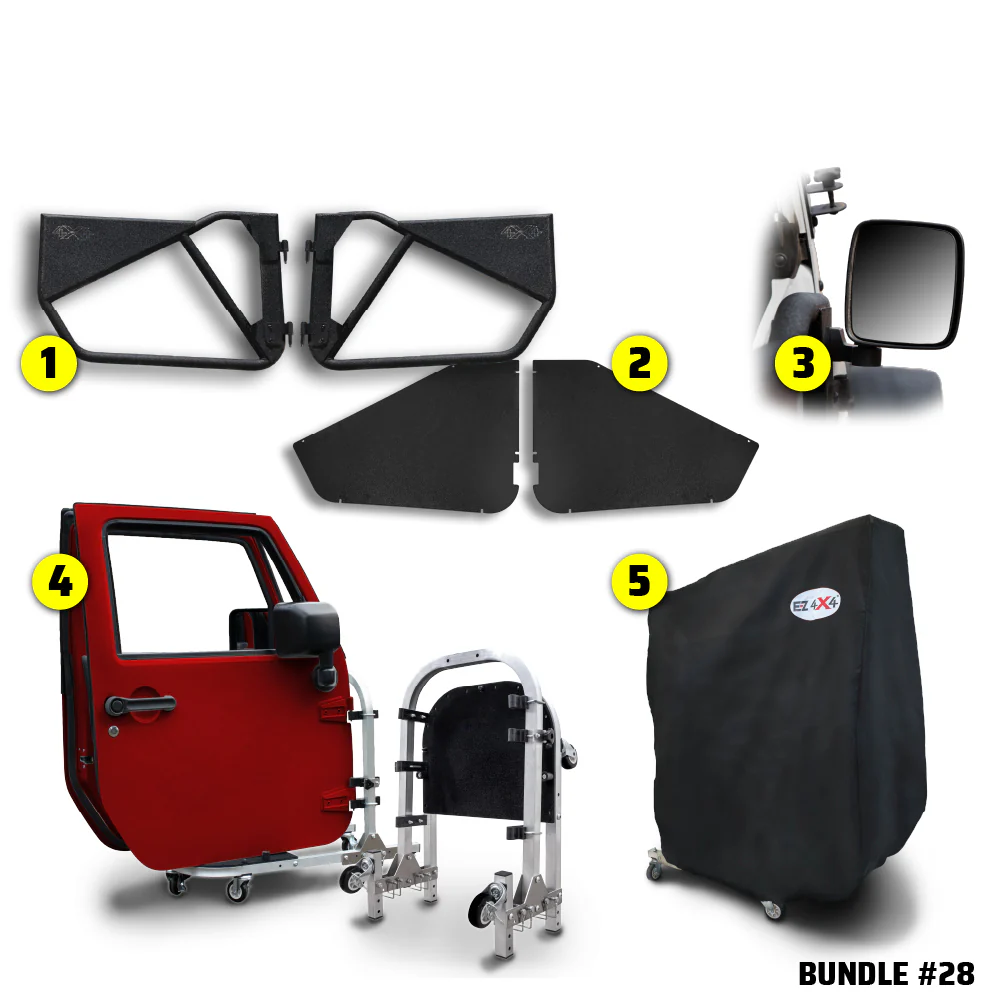 1997–2006 TJ-LJ 2DR (Phantom Tube Doors + All-Weather Panels + Rectangle Mirrors + Door Cart + Cover) Phantom Tube Door Bundle #28