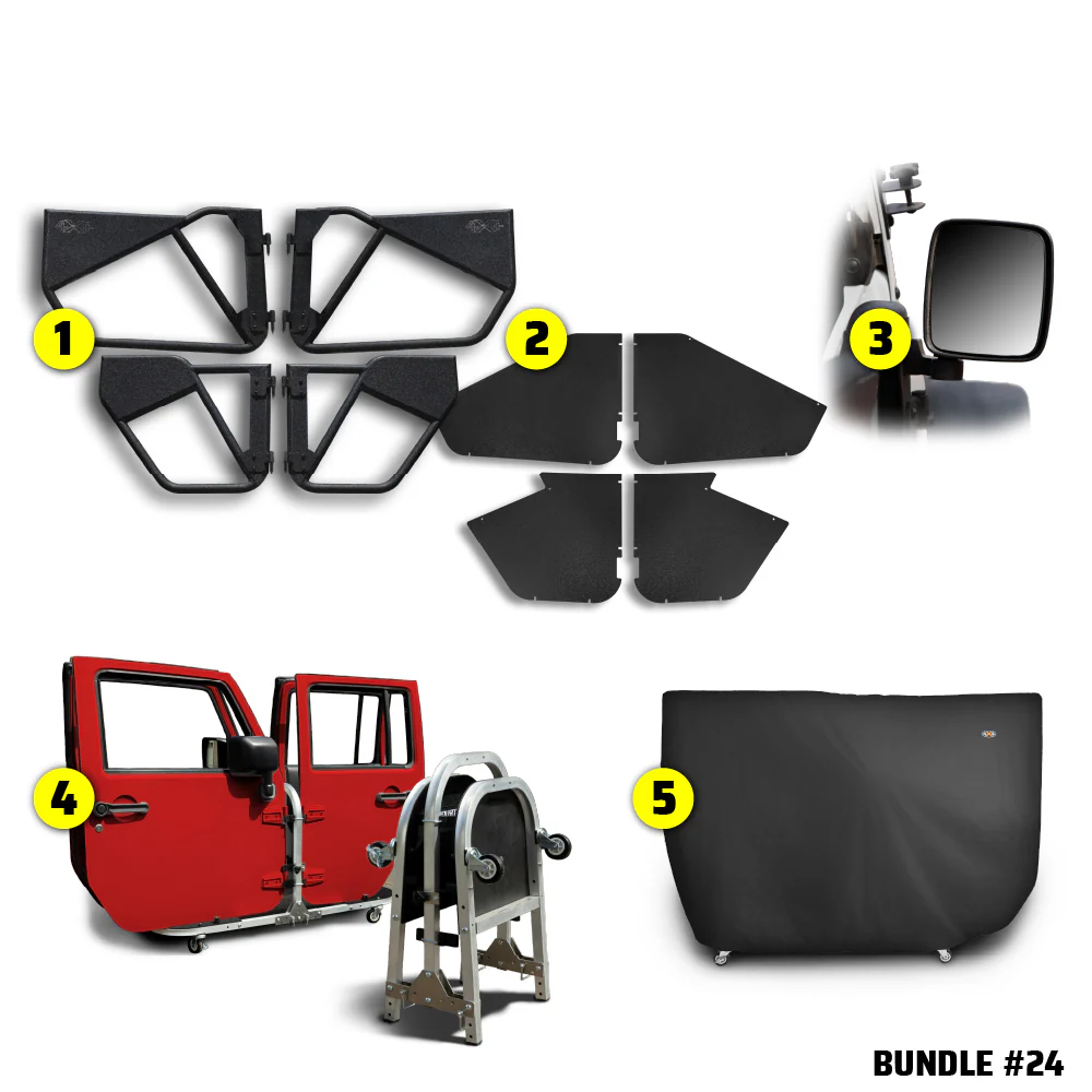 2020 & Up JT 4DR (Phantom Tube Doors + All-Weather Panels + Rectangle Mirrors + Door Cart + Cover) Phantom Tube Door Bundle #24