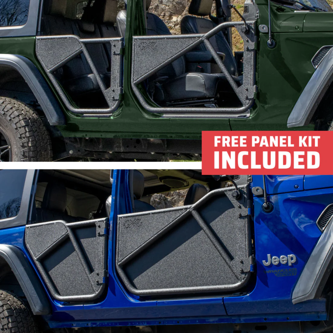 2018 & Up Jeep JLU Wrangler 4DR Phantom Aluminum Tube Doors + FREE Removable All-Weather Solid Panels (Upper & Lower)