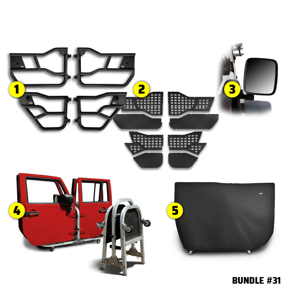 2020 & Up JT 4DR (Alpha Tube Doors + MOLLE Panels + Rectangle Mirrors + Door Cart + Cover) Alpha Tube Door Bundle #31
