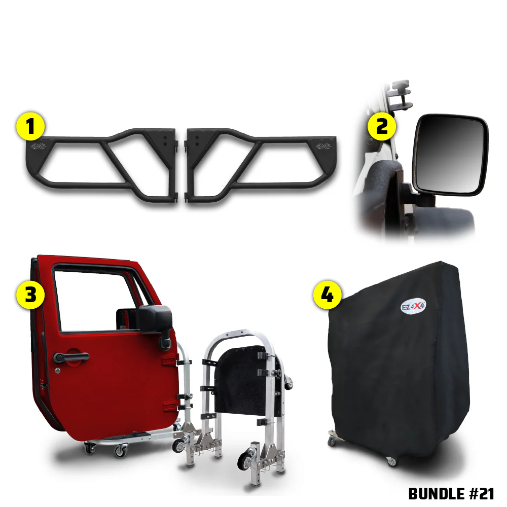 2018 & Up JL 2DR (Razor Aluminum Tube Doors + Rectangle Mirrors + Door Cart + Cover) Razor Door Bundle #21