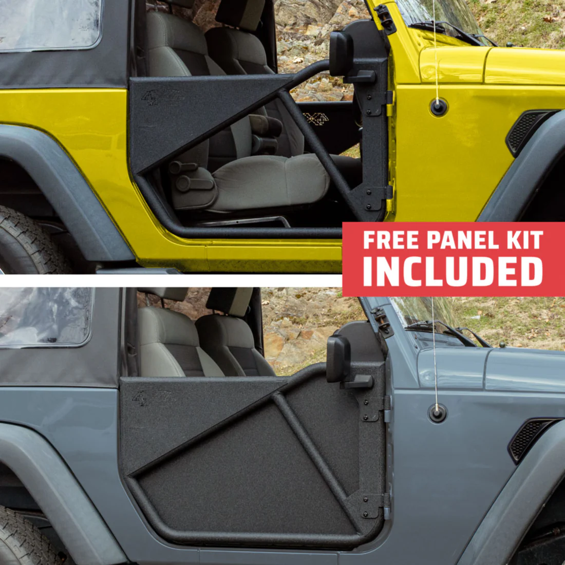 2018 & Up Jeep JL Wrangler 2DR Phantom Aluminum Tube Doors + FREE Removable All-Weather Solid Panels (Upper & Lower)