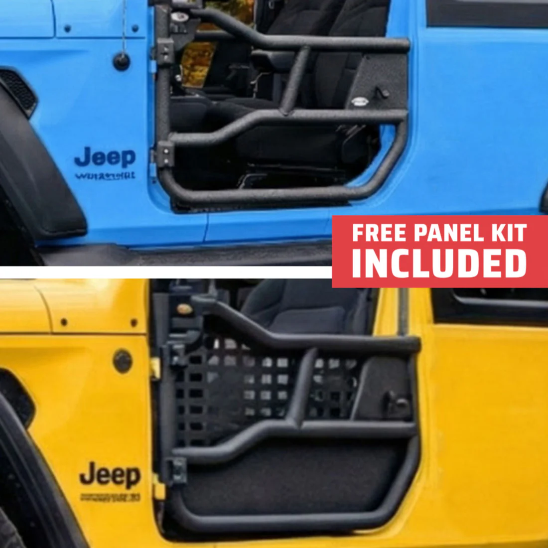 2018 & Up Jeep JL Wrangler 2DR Alpha Aluminum Tube Doors + FREE Removable Panels (Upper MOLLE & Solid Lower)