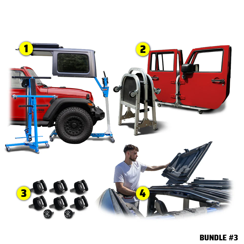 2007–2018 JKU 4DR (Hard Top Lift + Door Cart + Hard Top Thumb Screws + FlipTop) Go Fully Naked Bundle #3