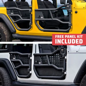2007–2018 Jeep JKU Wrangler 4DR Alpha Aluminum Tube Doors + FREE Removable Panels (Upper MOLLE & Solid Lower)