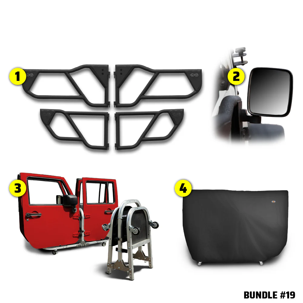 2020 & Up JT 4DR (Razor Aluminum Tube Doors + Rectangle Mirrors + Door Cart + Cover) Razor Door Bundle #19