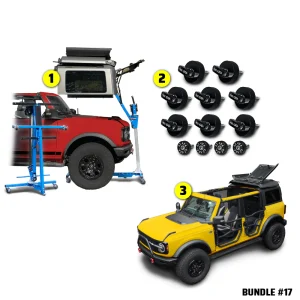 2021 & Up Bronco 4DR (FlipTop + Middle Panel Roof Rack Holder + Hard Top Lift + Hard Top Thumb Screws) Take Your Top Off Bundle #17