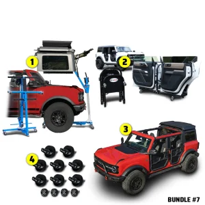 2021 & Up Bronco 4DR (Middle Panel Roof Rack Holder + Hard Top Lift + Door Cart + Hard Top Thumb Screws) Go Fully Naked Bundle #7