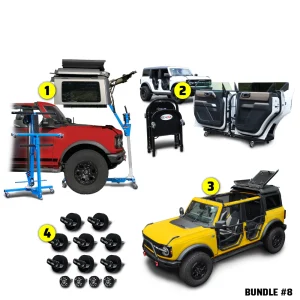 2021 & Up Bronco 4DR (FlipTop + Middle Panel Roof Rack Holder + Hard Top Lift + Door Cart + Hard Top Thumb Screws) Go Fully Naked Bundle #8