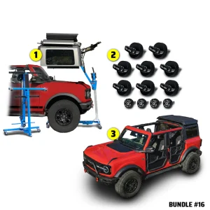2021 & Up Bronco 4DR (Middle Panel Roof Rack Holder + Hard Top Lift + Hard Top Thumb Screws) Take Your Top Off Bundle #16