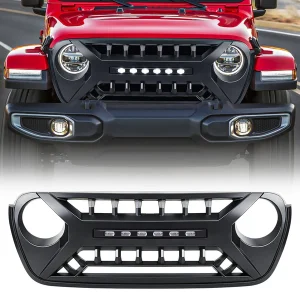 Armor Grille W/ Off-Road Lights - Matte Black For 18+ Jeep Wrangler JL & Gladiator JT