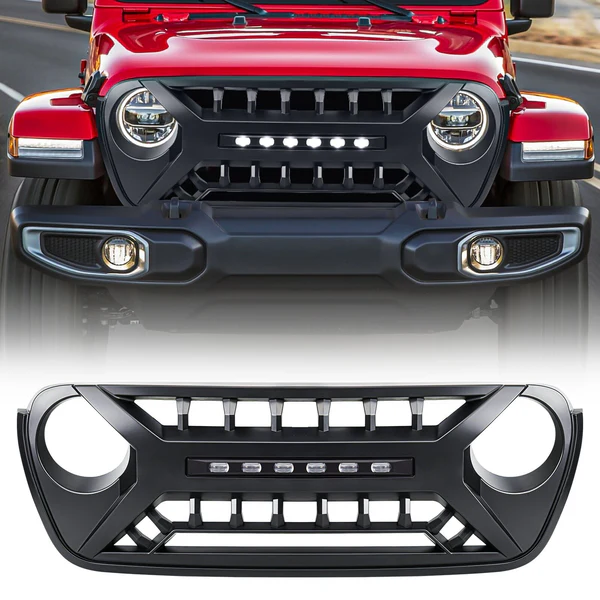 Armor Grille W/ Off-Road Lights - Matte Black For 18+ Jeep Wrangler JL & Gladiator JT