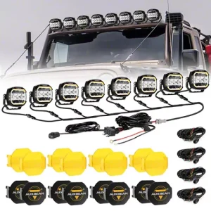 XP-UTLRA Series 5-Inch Side Shooter White DRL and Amber Turn Signal LED Pod Lights with 8-Pod Wiring Harness; Set of 8