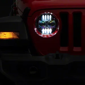 Raxiom Axial Series 9-Inch Angel Eye LED Headlights and LED Fog Lights; Black Housing; Clear Lens (18-26 Jeep Wrangler JL)