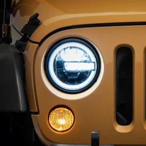 Raxiom 7-Inch LED Headlights with Halos; Black Housing; Clear Lens (97-18 Jeep Wrangler TJ & JK)
